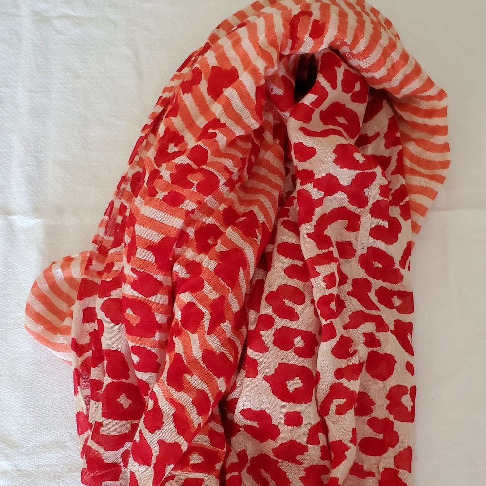 Calvin Klein Infinity Scarf Red Leopard + Stripes - Picture 5 of 7